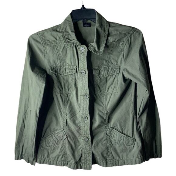 French Cuff Military Jacket Womens Size Medium Long Sleeves Pockets Green - Picture 3 of 8